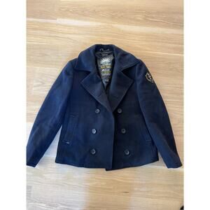 Mens Scotch & Soda Navy Wool Peacoat Size Large